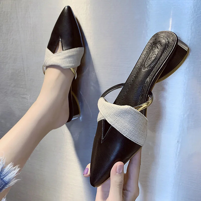 Zapatos de tacón elegantes para mujer, sandalias de ocio, zapatillas cómodas con punta abierta, deslizantes, Verano