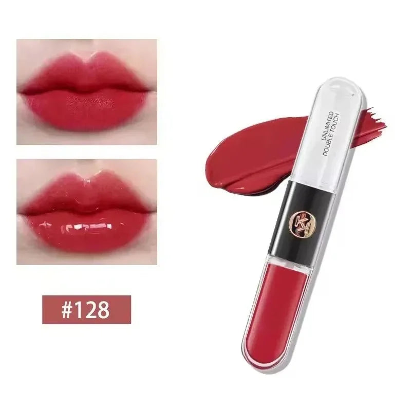 Kiko Labial de Doble Punta Transparente Efecto Espejo, No se Desvanece, No se Transfiere, Brillo Labial Tono Té con Leche, Pasta de Frijol, Maquillaje Labial Natural