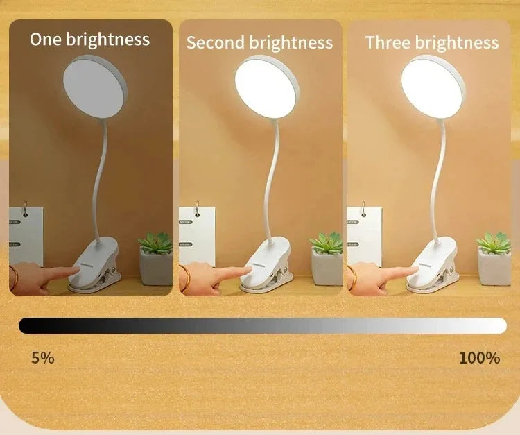 Lámpara de mesa Led, luz nocturna recargable por USB con abrazadera plegable, soporte de estudio, lámpara de lectura táctil, 3 modos de atenuación, luz de protección ocular