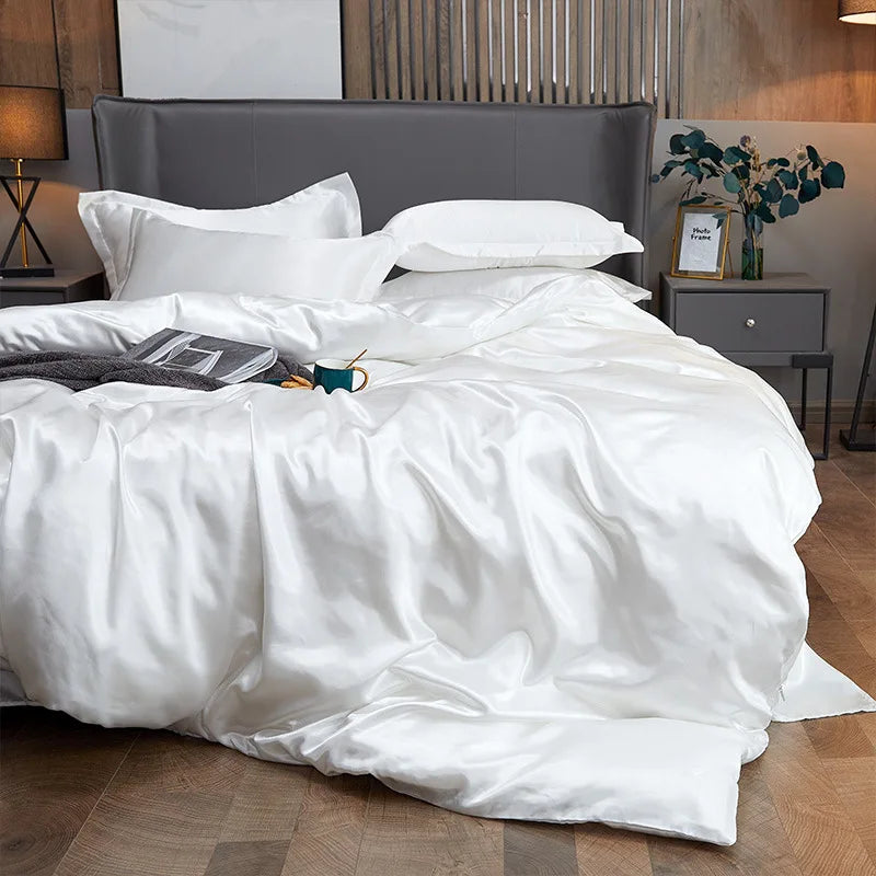 Juego de funda nórdica de cama 120/150/180/200 Tencel, juego de cama de seda negro, verde, blanco, Sábana de verano, Sábana bajera elástica de lujo 180x200