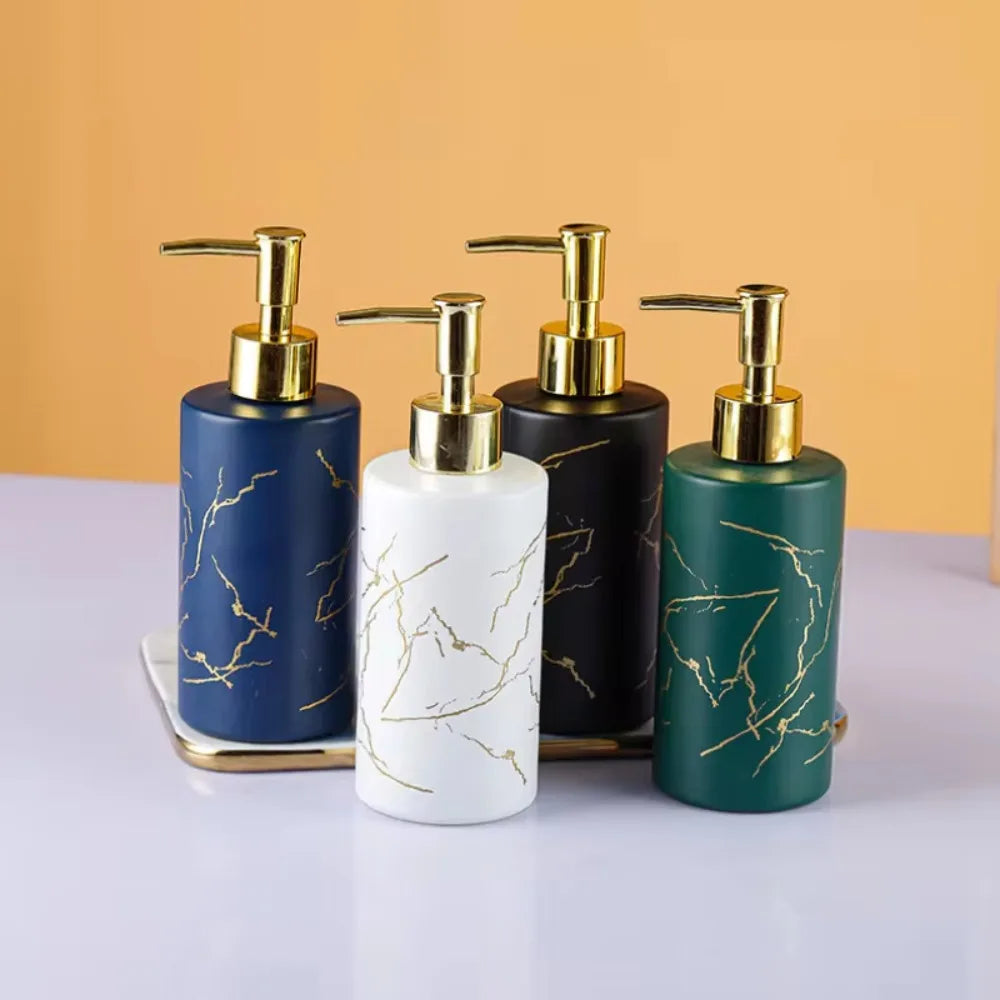 Botella de emulsión de vidrio de 350ML, botellas de loción de baño rellenables de cerámica, accesorios de baño, botella de champú, botella desinfectante de manos