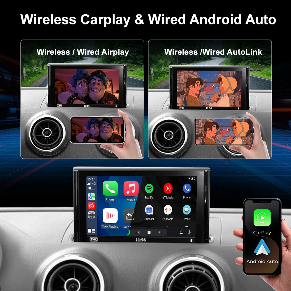 CarPlay inalámbrico para Audi A3 S3 8V Q2 2013-2018 Android Auto con tinta de espejo AirPlay cámara inversa funciones de navegación