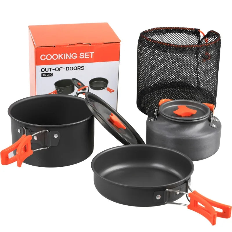 Juego de Cocina para Acampar, Juego de Utensilios de Cocina para Exteriores, Utensilios de Cocina Portátiles de Aluminio, Ollas, Tazones, Hervidores, Equipo para Picnic y Senderismo