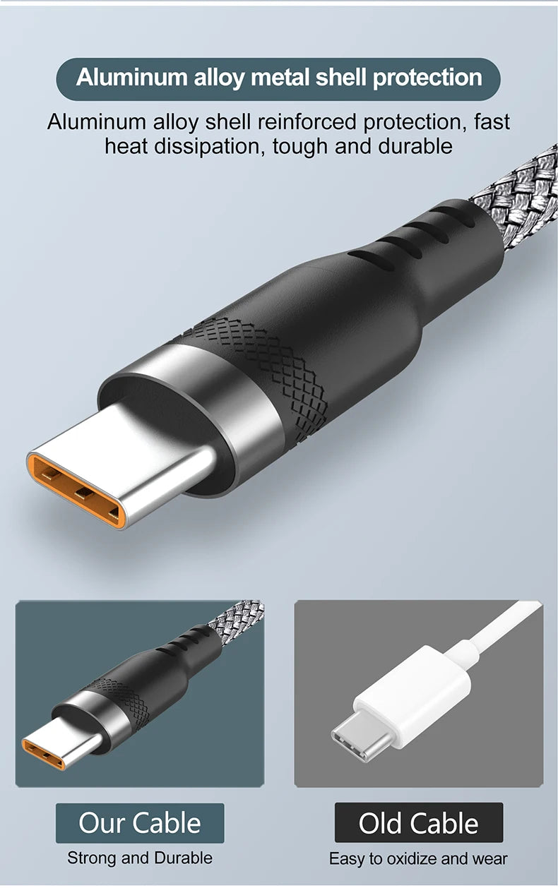Cable de carga USB tipo C 6A para Huawei USB C extendido 1m 2m 3m 5m Cable de 8 metros para Xiaomi Vivo Leeco OnePlus Oppo