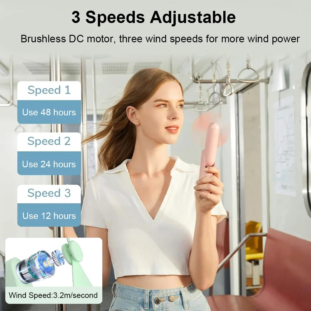 Ventilador portátil 2000mAh USB recargable 3 velocidades Mini ventilador plegable de mano pequeño ventilador de viaje de bolsillo con práctico banco de energía