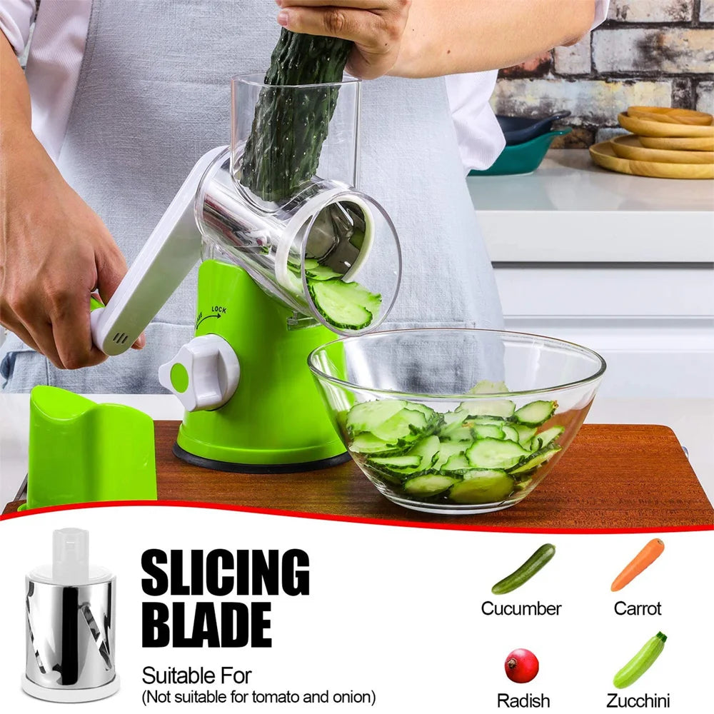 Rallador de queso rotativo Manual para cortador de verduras, rebanador de patatas, mandolina, picador de verduras multifuncional, accesorios de cocina