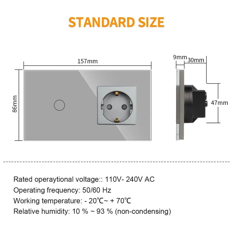 Bingoelec-interruptor de luz inteligente gris y enchufe de pared WiFi con Panel de cristal, interruptores con enchufes para mejorar el hogar