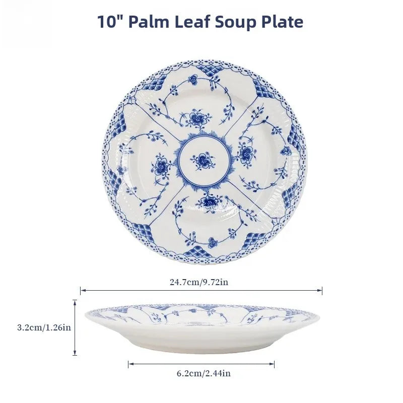 Juego de vajilla de porcelana blanca de Jingdezhen con diseño de hierba Tang azul y blanca, plato llano para uso doméstico, t...