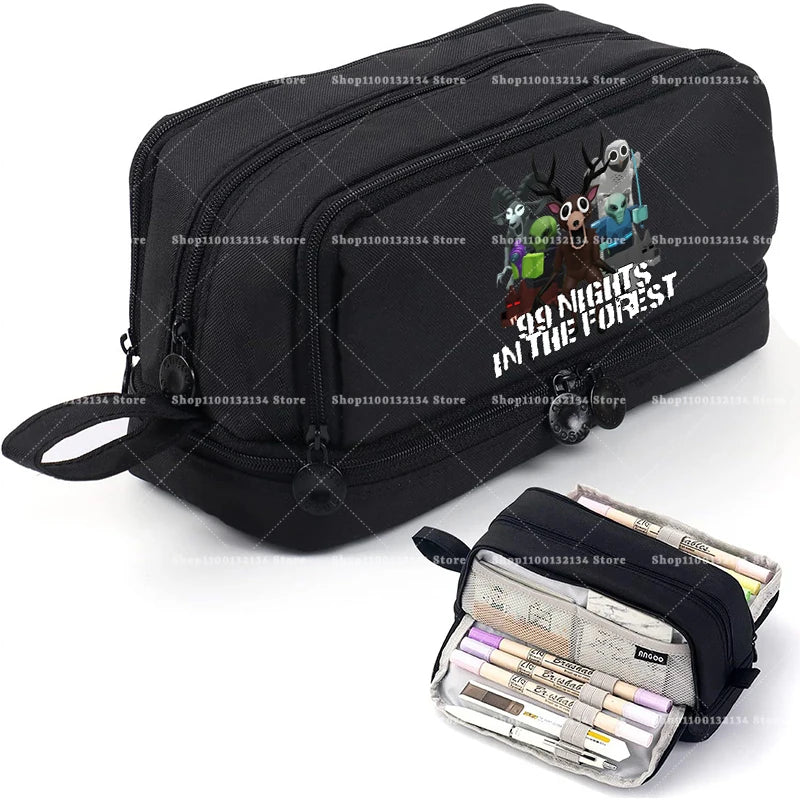 Estuches para lápices de 99 noches en los bosque, bolsas grandes para bolígrafos de dibujos animados, bolsa de lápices multicapa de Anime para niños y niñas, suministros de papelería escolar