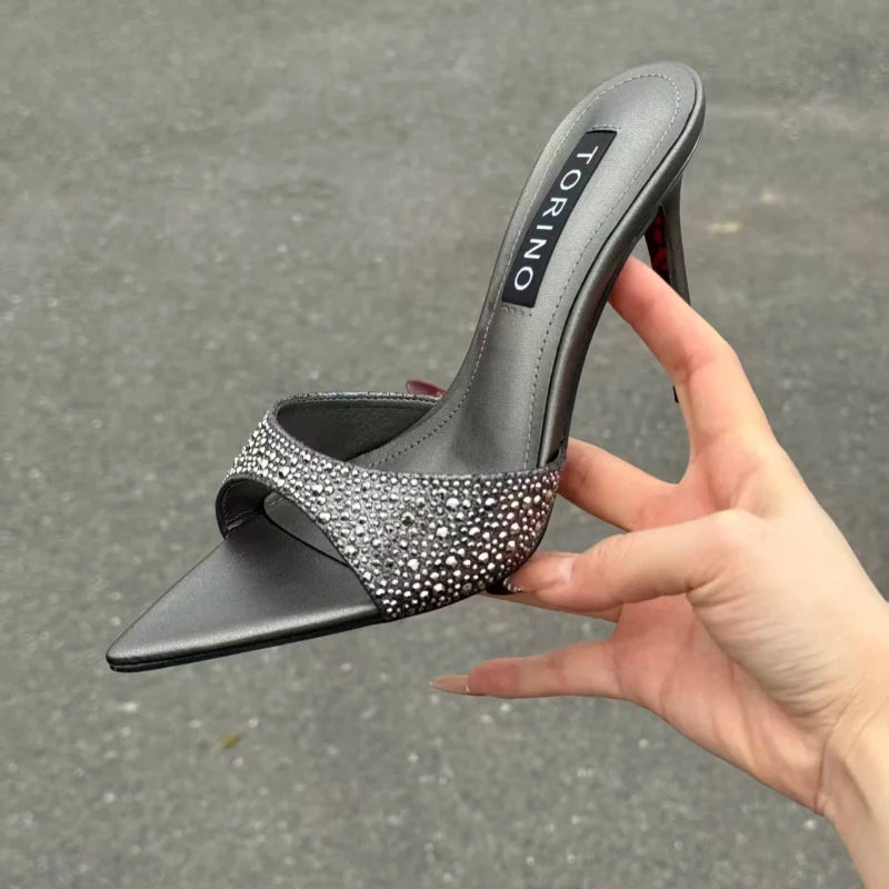 Yuejinlong - Sandalias de Tacón Alto con Punta Abierta y Pedrería, Elegantes para Fiestas y Bodas, Modelo 2026