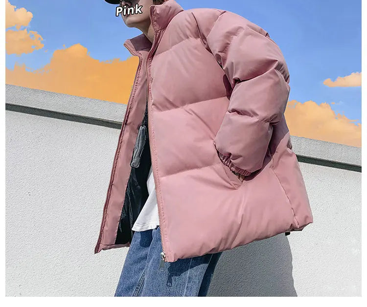 Ropa de calle Harajuku abrigo de invierno cálido para hombre Parka informal de Color sólido con cuello levantado chaqueta de invierno de gran tamaño para mujer