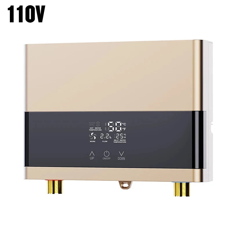110V/220V Instant Water Heater Bathroom Kitchen Wall Mounted Electric Water Heater Hot Water Shower LCD Temperature Display