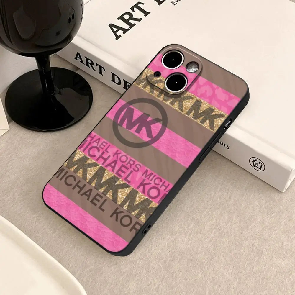 Funda HYBXAXC HD M-Michael Kors--M-K para iPhone 17 Air 16 15 14 Plus 13 12 11 Pro Max 16e, Antigolpes, Transparente, con Parte Trasera HD