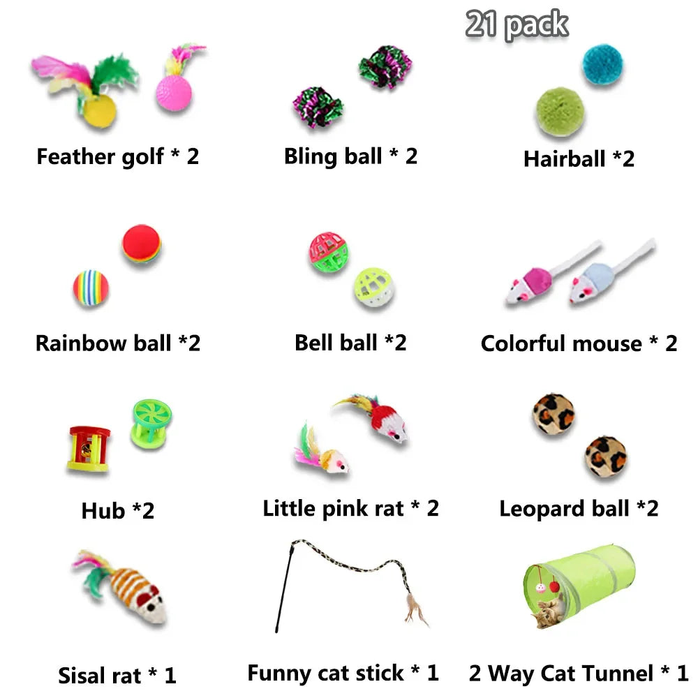 Paquete Variado de Juguetes para Gatitos - Set Combinado de Juguetes para Gatos, Juguete Divertido para Gatos, Varita con Ratón de Sisal, Bola con Campana, Suministros para Gatos