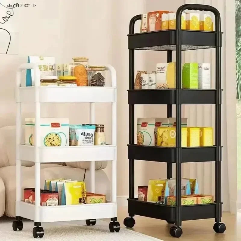 Estante de almacenamiento de carrito pequeño para baño, cocina casera, libro de aperitivos multicapa, móvil con ruedas, estante de almacenamiento de pie
