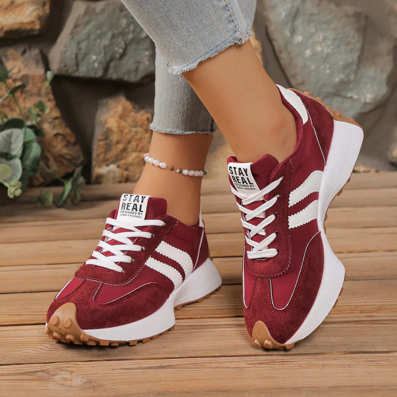 Zapatillas de deporte de fondo grueso para mujer, zapatillas de deporte informales de cuero con retales, zapatos cómodos informales para exteriores, primavera 2025