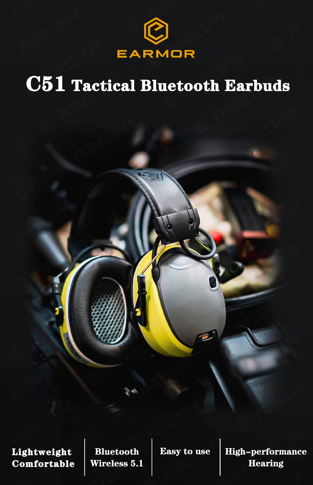 EARMOR-auriculares electrónicos C51 con Bluetooth 5,3, dispositivo de comunicación táctico con cancelación de ruido, orejeras de fábrica