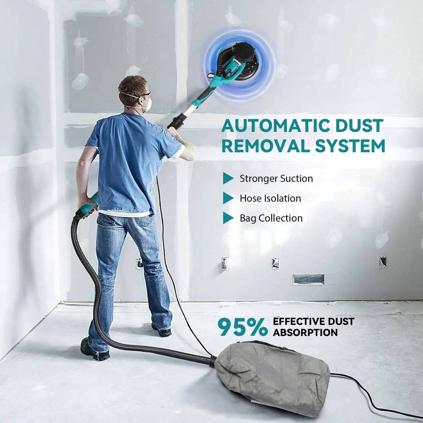 Lijadora eléctrica para paneles de yeso de 1250W, rectificadora de pared, masilla sin polvo, autoaspiradora, pulidora portátil, polvo automático