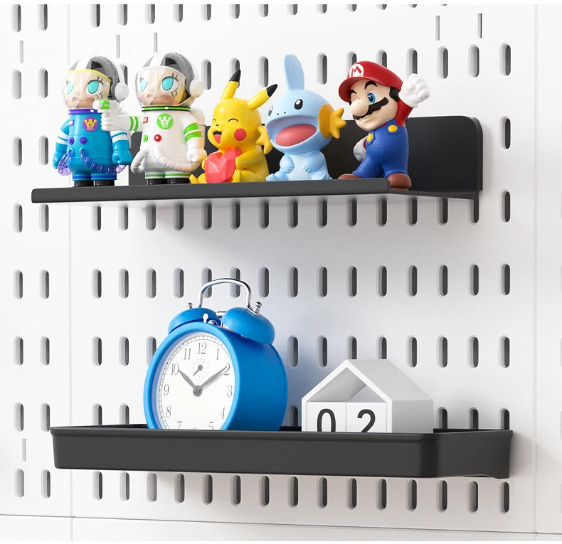 Kit organizador de pared combinado con tablero perforado DIY: paneles colgantes modulares, instalación sin perforaciones, ideal para exhibición de pared de habitaciones artesanales