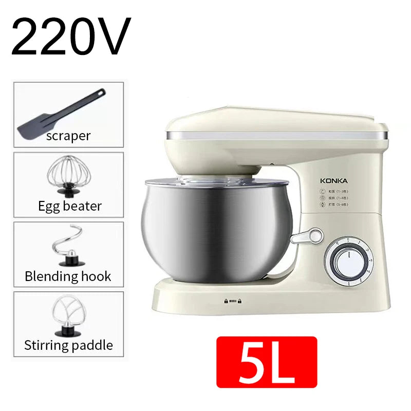 Máquina de Cocina Multifuncional 2026, Amasadora de Masa Pequeña de 3-5 Litros, Batidora de Huevos Eléctrica Automática para el Hogar