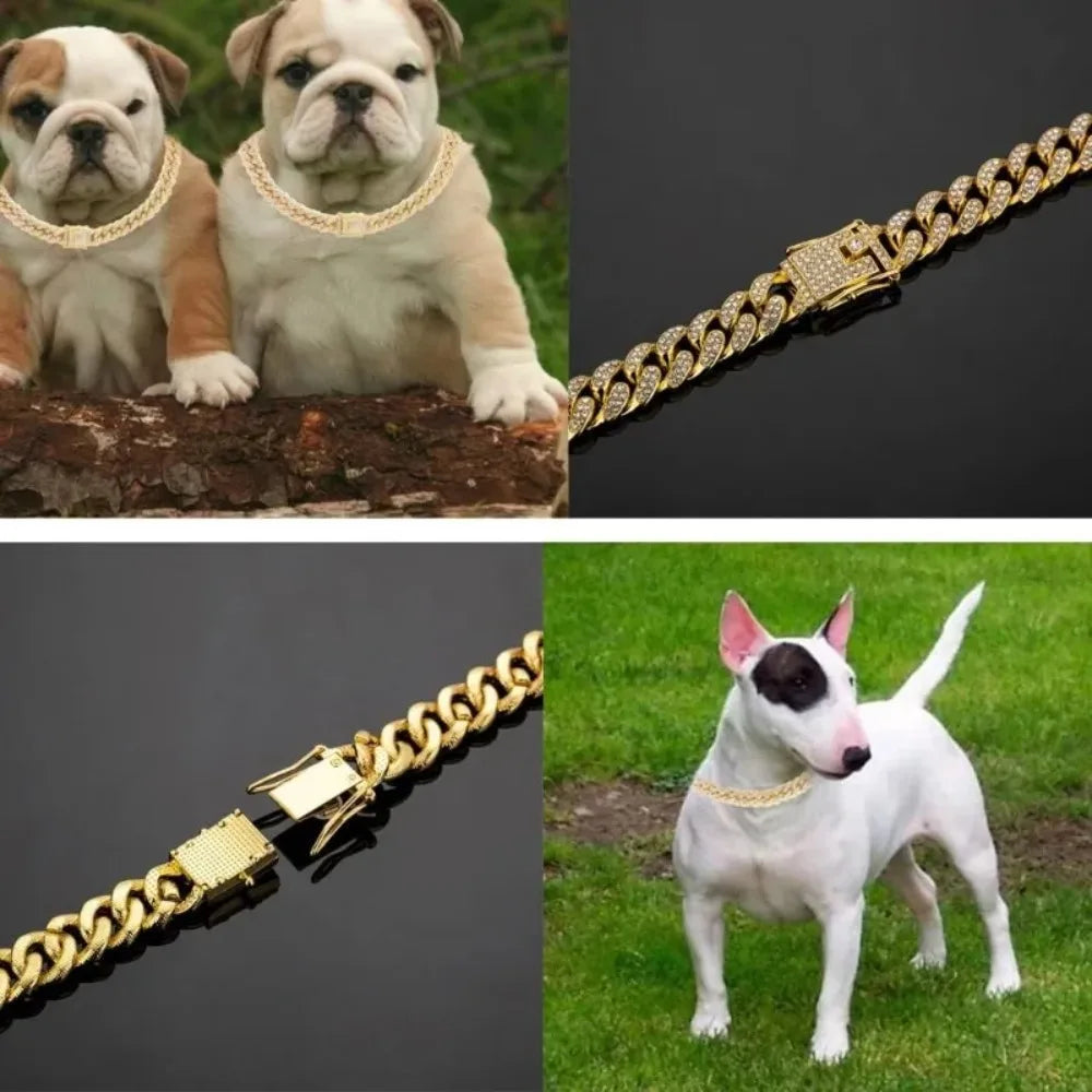 Collar de Cadena Cubana para Perro, Acero Inoxidable, Hebilla de Seguridad Ajustable, Collar para Pasear Perros de Razas Pequeñas y Medianas