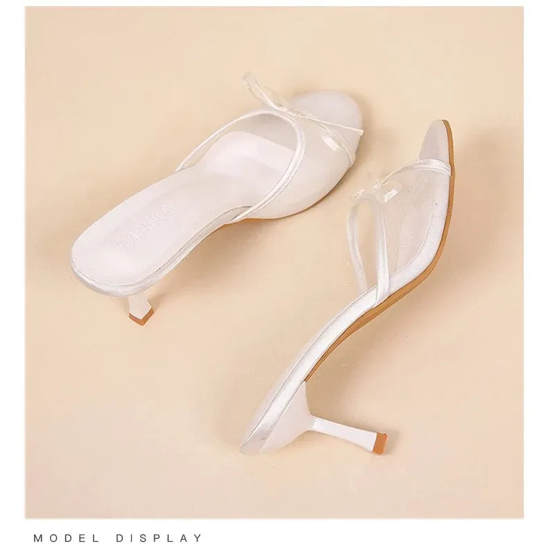 Sandalias de verano para mujer, tacones altos elegantes a la moda, zapatillas con punta abierta y nudo de mariposa de alta calidad, zapatos de tacón de diseñador de marca para mujer