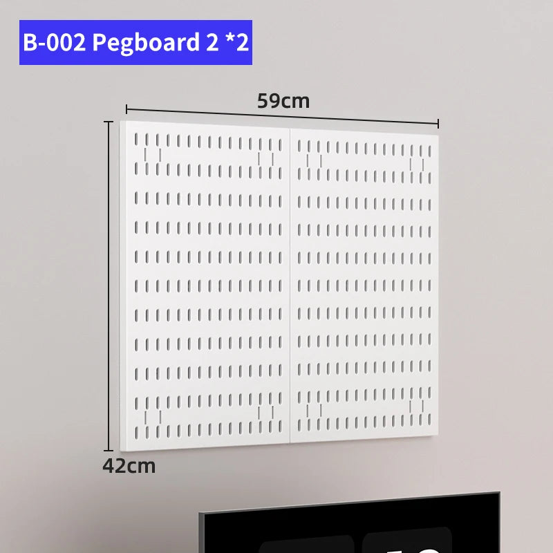 Kit organizador de pared combinado con tablero perforado DIY: paneles colgantes modulares, instalación sin perforaciones, ideal para exhibición de pared de habitaciones artesanales