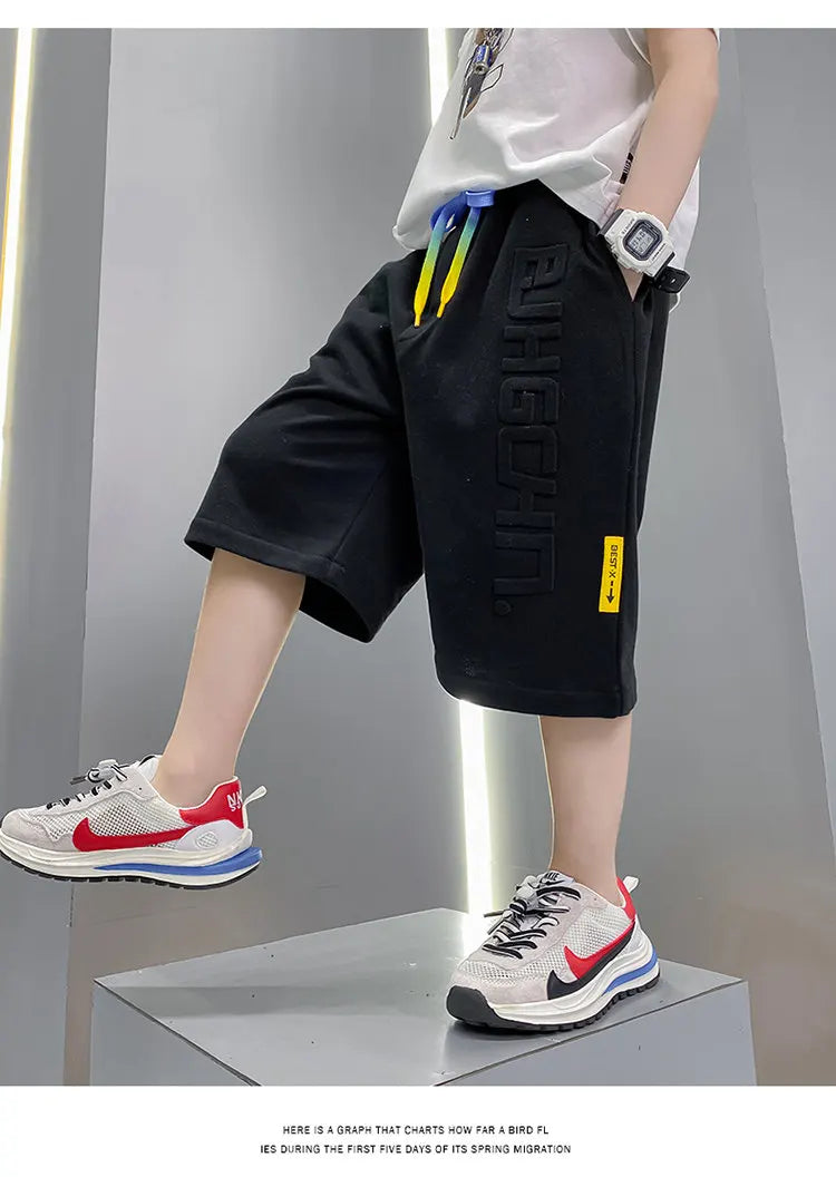 Pantalones cortos deportivos de algodón para niños, hasta la rodilla pantalón de chándal, talla 5, 6, 7, 8, 10, 12, 13, 14 años, gran oferta, Verano