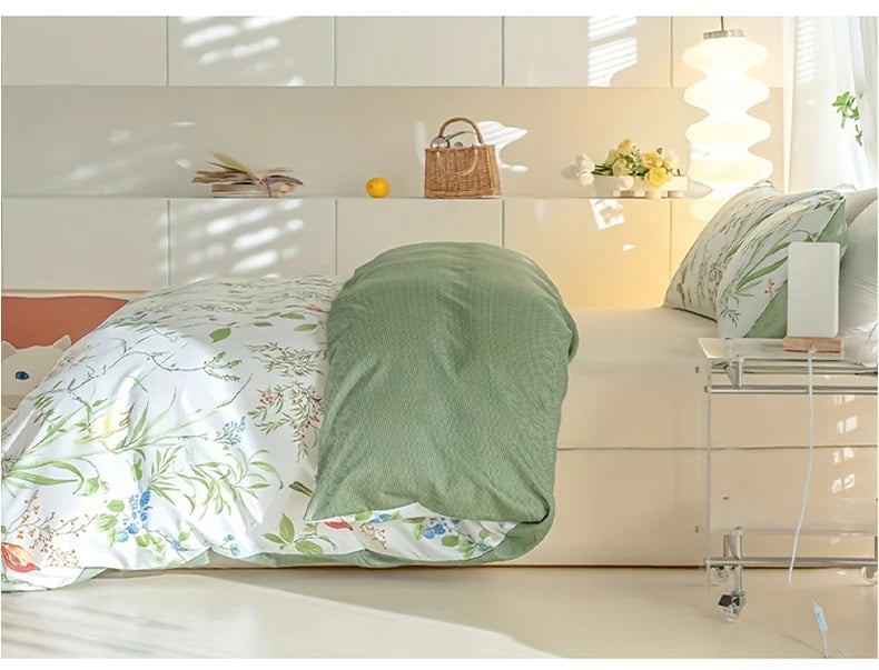 Juego de funda nórdica con estampado floral de hojas, 3 unidades/juego (1 funda nórdica y 2 fundas de almohada), juego de ropa de cama suave y agradable para la piel