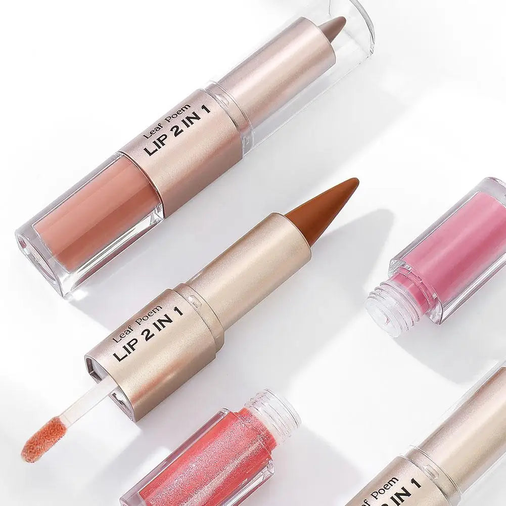 Delineador de Labios 2 en 1 con Diseño de Espejo Mate de Doble Punta, Resistente al Agua, Antiadherente, Color Marrón Nude, Degradado Cónico
