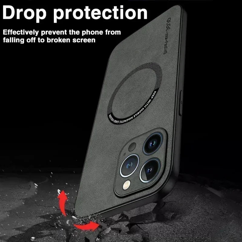 Para Magsafe fundas de teléfono de cuero de lujo a prueba de golpes para iPhone 17 16 15 14 13 12 11 Pro Max Plus cubierta de carga inalámbrica magnética