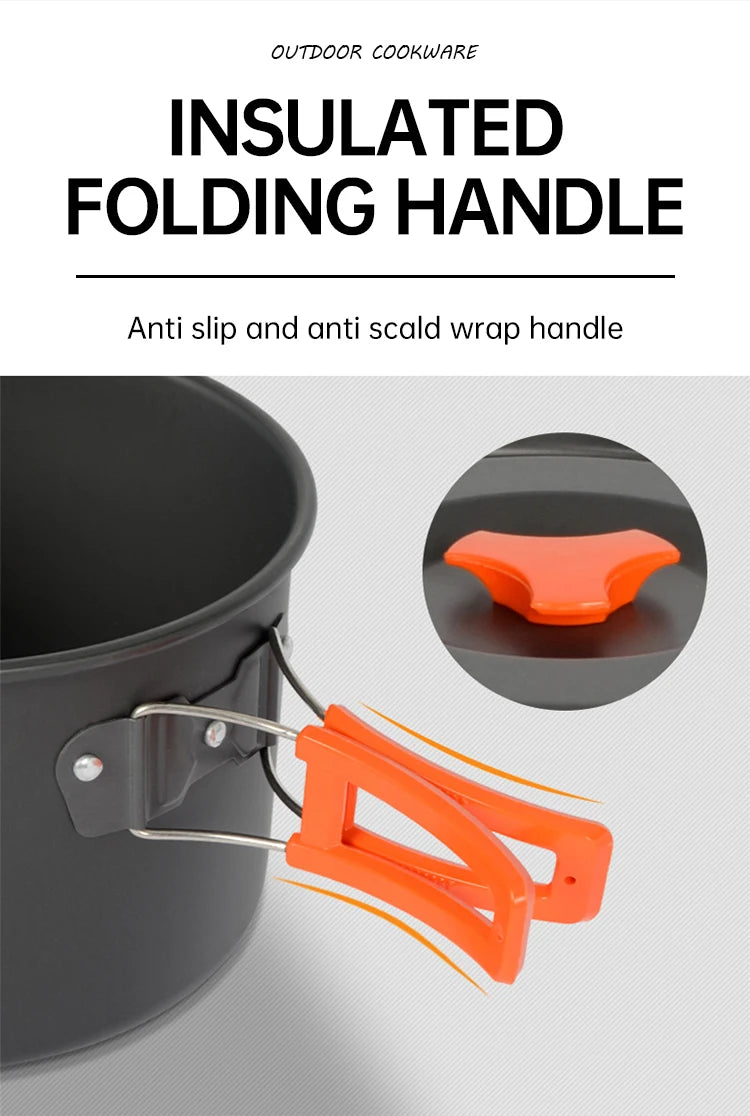 Juego de Cocina para Acampar, Juego de Utensilios de Cocina para Exteriores, Utensilios de Cocina Portátiles de Aluminio, Ollas, Tazones, Hervidores, Equipo para Picnic y Senderismo