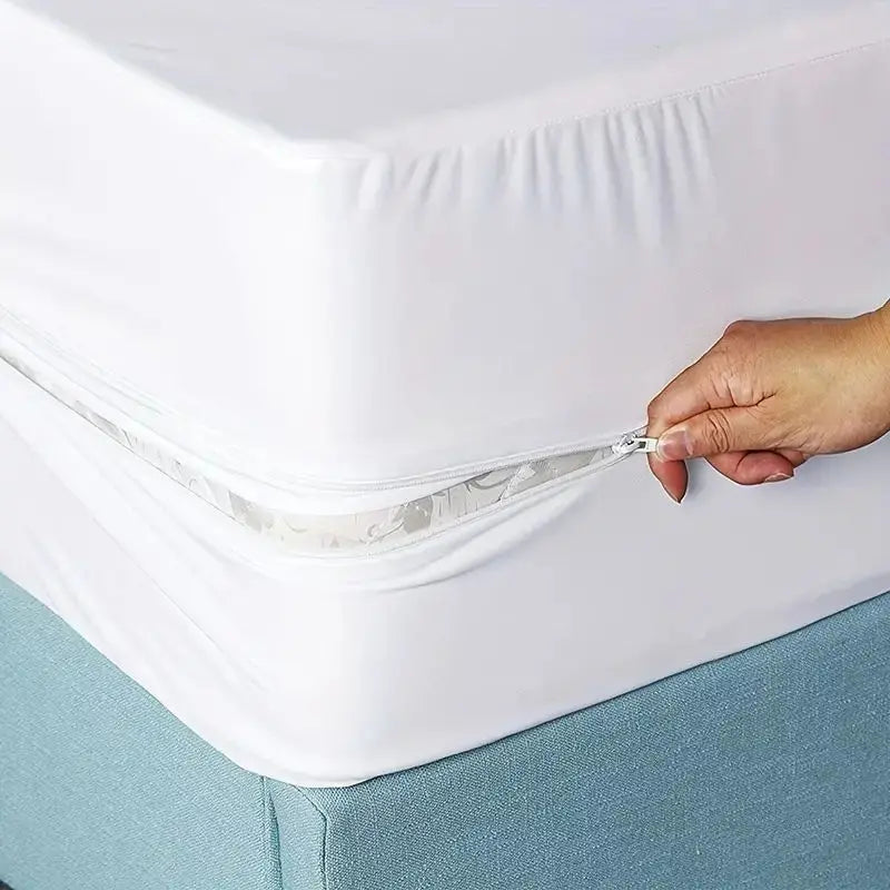 Funda de colchón impermeable totalmente cerrada de 6 lados con cremallera (sin funda de almohada), Protector de colchón a prueba de polvo, Color sólido, 1 ud.