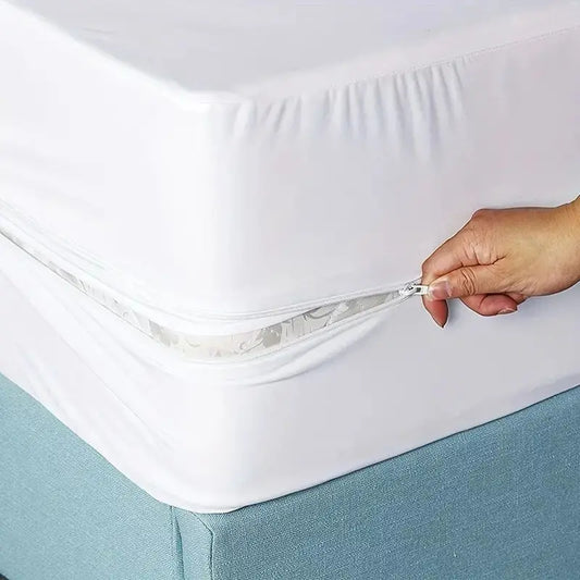Funda de colchón impermeable totalmente cerrada de 6 lados con cremallera (sin funda de almohada), Protector de colchón a prueba de polvo, Color sólido, 1 ud.