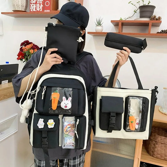 Mochila escolar Kawaii para niños y niñas, conjunto de 4 piezas, mochilas escolares para adolescentes y niñas