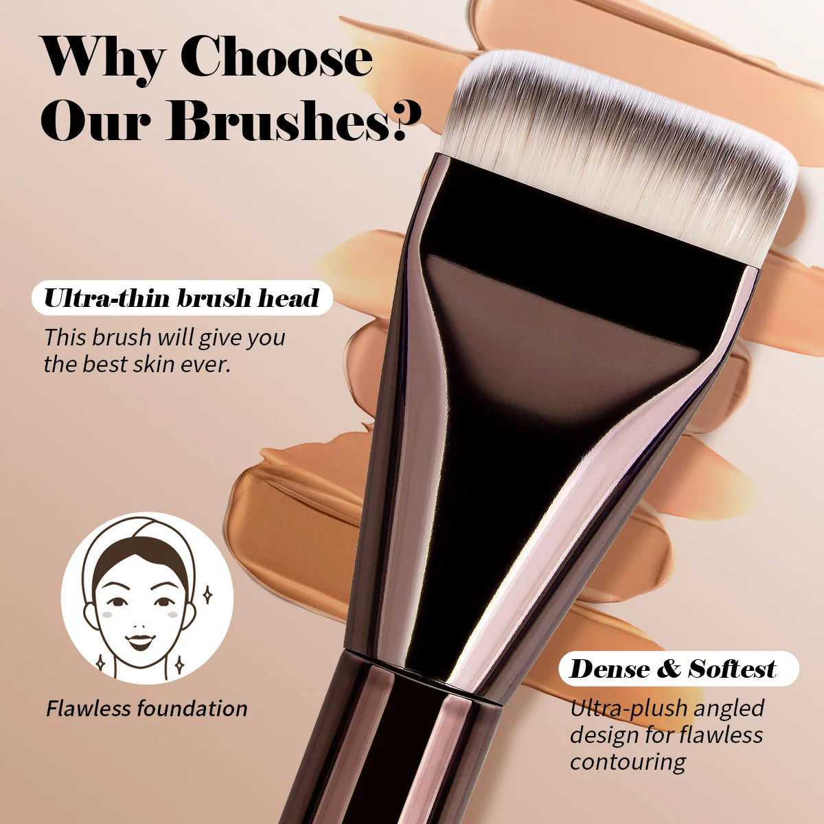 MAANGE Juego de 3 Brochas de Maquillaje con Tubo de Aluminio, Brocha para Base de Maquillaje, Brocha Delgada para Base, Brocha Kabuki, Herramientas de Maquillaje para Chicas
