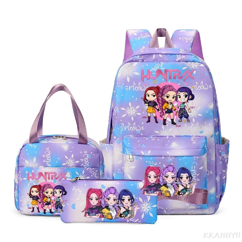 Mochila escolar KPop Demon Hunters, juego de 3 piezas, bolsa de almuerzo, estuche para lápices, regalo de regreso a la escuela para niñas, mochila de ocio, bolsas de viaje para adolescentes