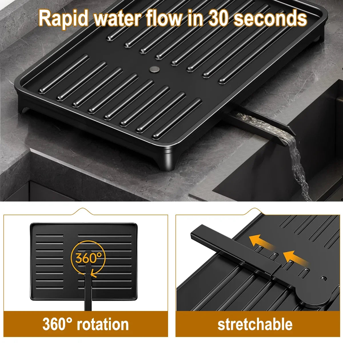 Rejilla para secar platos de 2 niveles con soporte para utensilios, metal, gran capacidad, 360 °   Tubo de drenaje giratorio, organizador de estante para platos de cocina