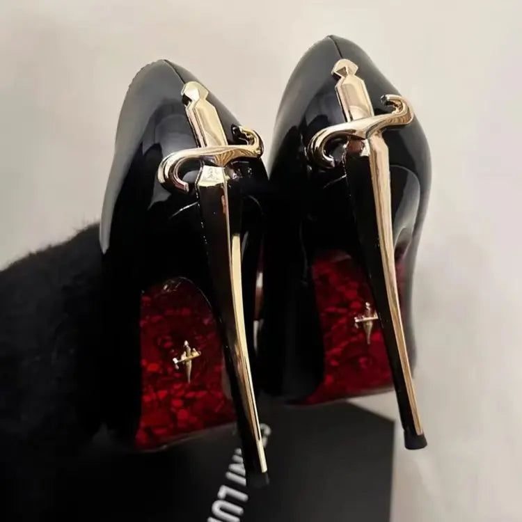 Nuevos Zapatos de Tacón Alto para Mujer 2026, Tacones Finos, Punta Metálica, Estilo Sexy, Charol Negro, Zapatos de Una Sola Pieza