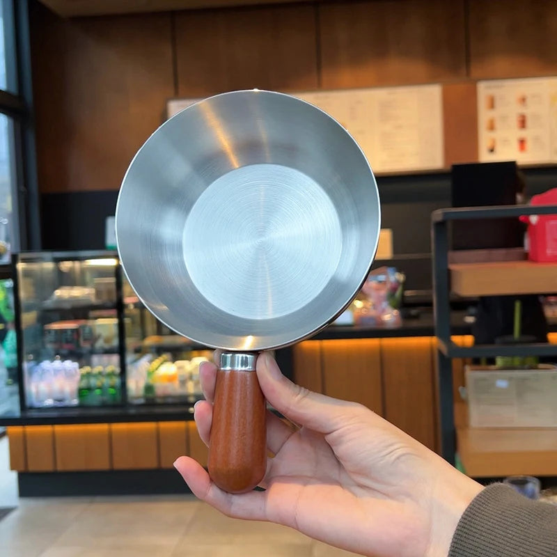 Olla para leche de acero inoxidable con mango de madera, olla compacta para cocinar, adecuada para freír huevos y calentar leche