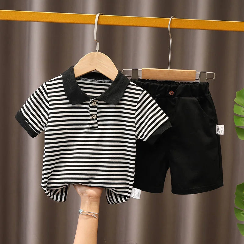 Conjuntos de rayas para niños y niñas, Tops de manga corta y pantalones cortos, 2 uds., trajes de ropa para niños, trajes informales de moda de 1 a 5 años