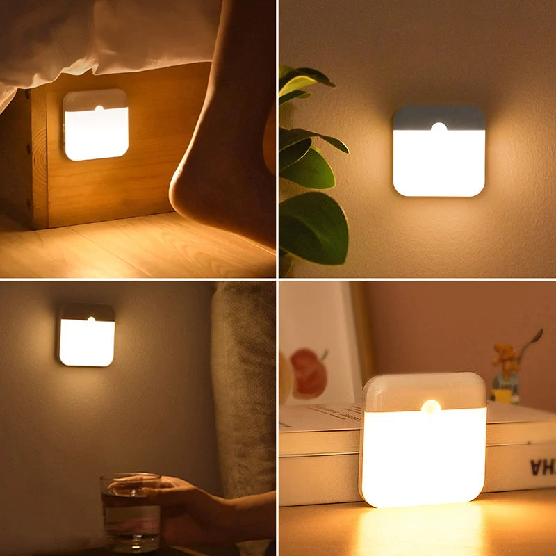 Luz nocturna inalámbrica LED, lámpara de pared recargable con sensor de movimiento humano, para acampar, escaleras de verano, armario, cocina, inodoro
