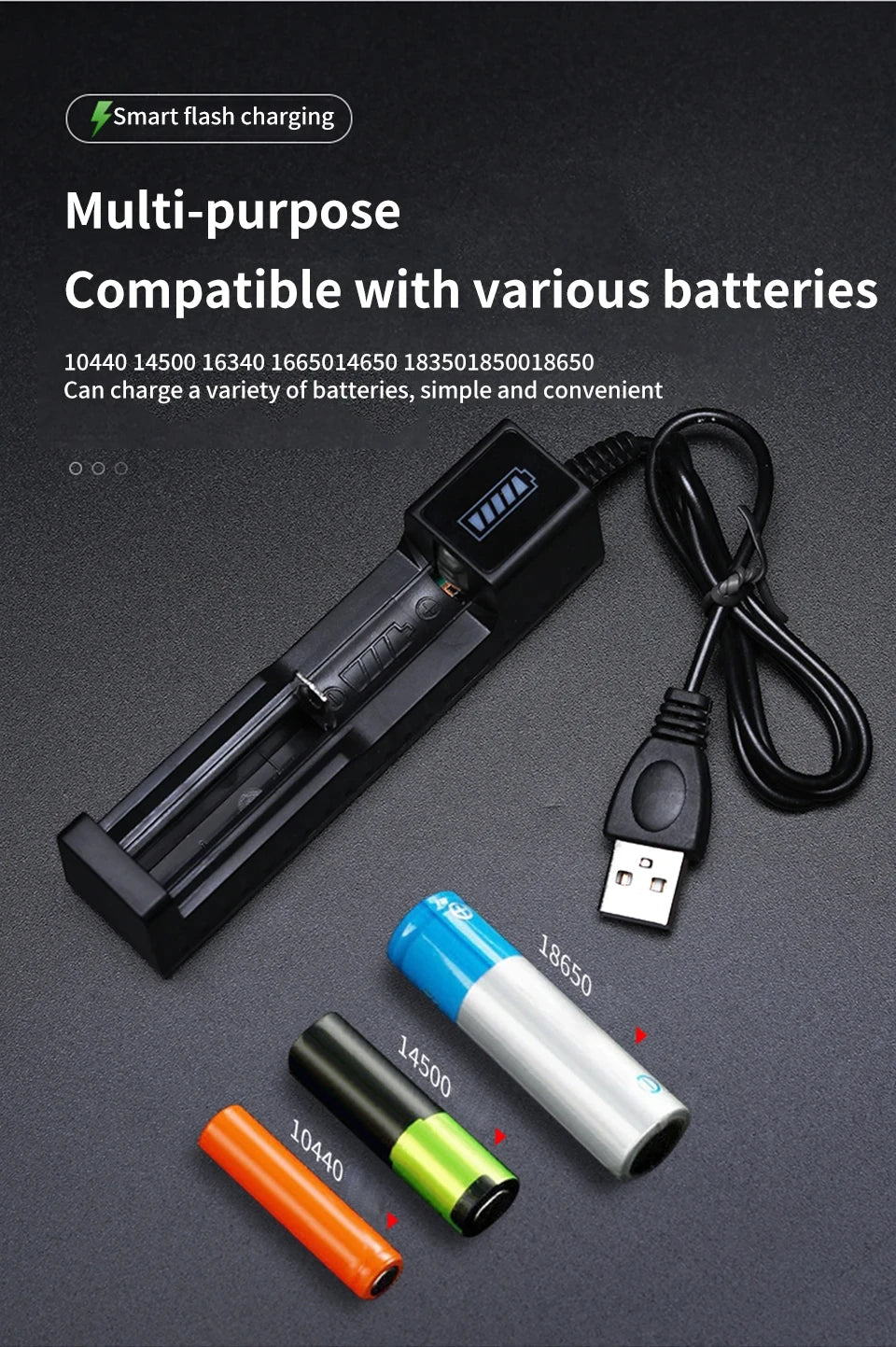 Cargador de batería 18650, 1/2/4 ranuras, carga Dual 18650, batería de litio recargable de 3,7 V, cargador USB para 16340 14500 18650