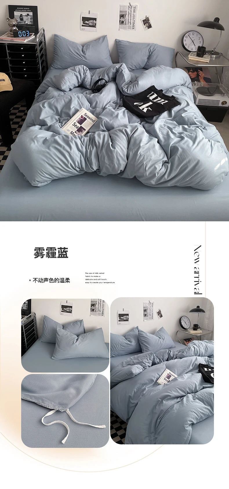 Juego de Ropa de Cama 100% Algodón, Juego de Sábanas de Algodón Lavado de Cuatro Piezas, Juego de Edredón, Funda de Edredón Doble para Parejas