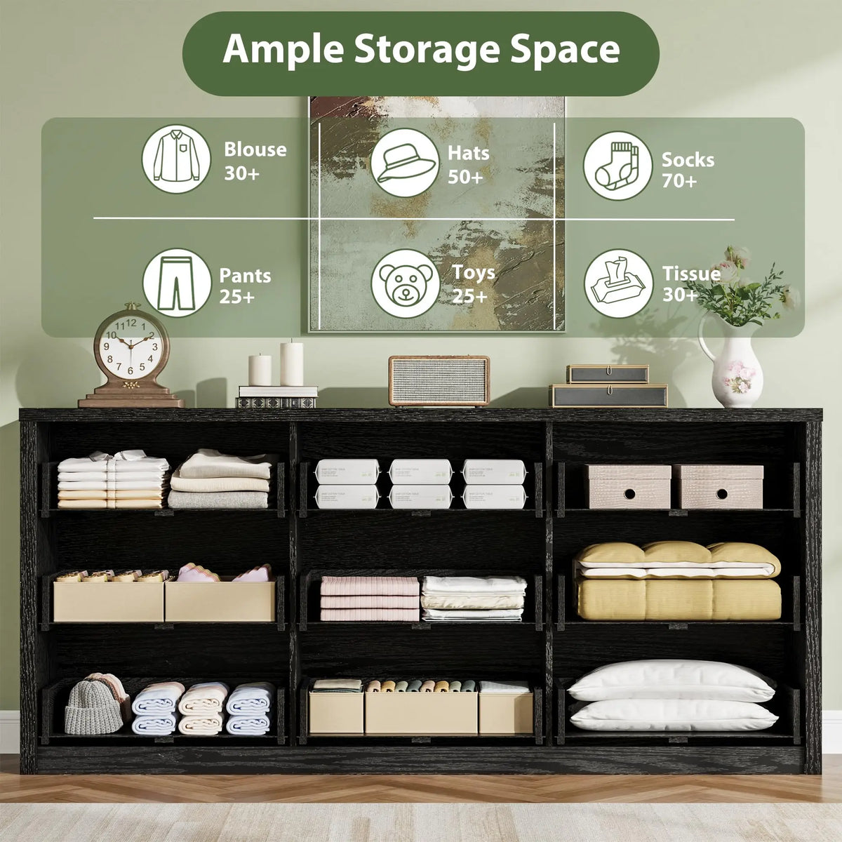 Cómoda moderna de 9 cajones de la marca GarveeLife, ideal para el dormitorio: amplia cómoda de madera, gran espacio de almacenamiento, mueble versátil para la sala de estar, el pasillo o la entrada.