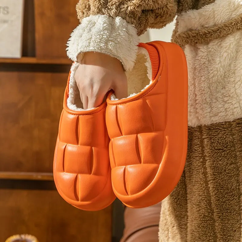 Pantuflas Impermeables de Invierno para Mujer y Hombre, Suela Gruesa de 4 cm, Cálidas y Afelpadas, Zapatos de Interior Antideslizantes, Forradas de Piel, Zuecos Suaves y Acolchados