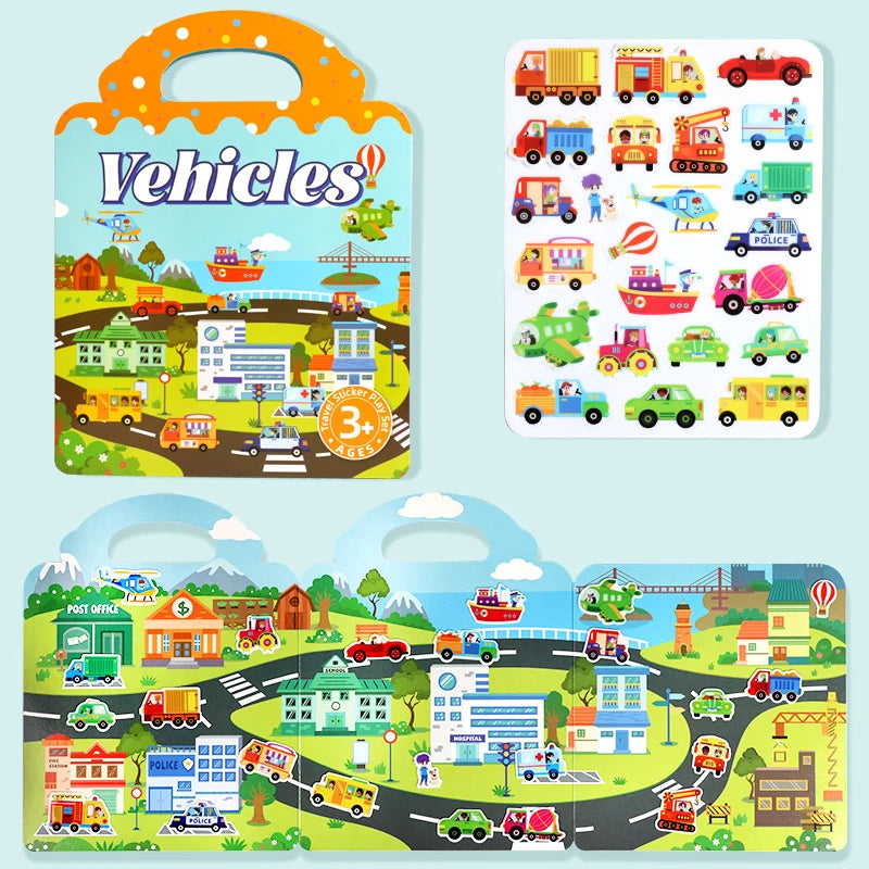 1 libro de pegatinas de gelatina, libro silencioso, diversión DIY para pegatinas de escena para niños, libro de pegatinas de rompecabezas de pasta repetidamente