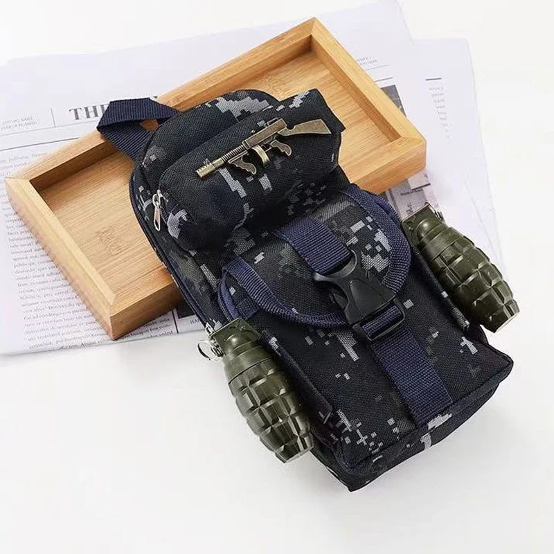 Mini estuche para lápices con mochila de camuflaje, bolsa de almacenamiento de papelería escolar de estilo militar, bolsa para bolígrafos para estudiantes y niños