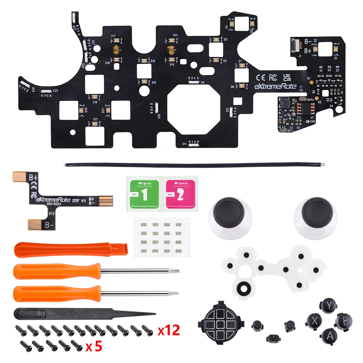 eXtremeRate Kit LED DTF V2 luminoso multicolor para controlador Xbox Series X/S modelo 1914, botones de palanca de mando D-pad