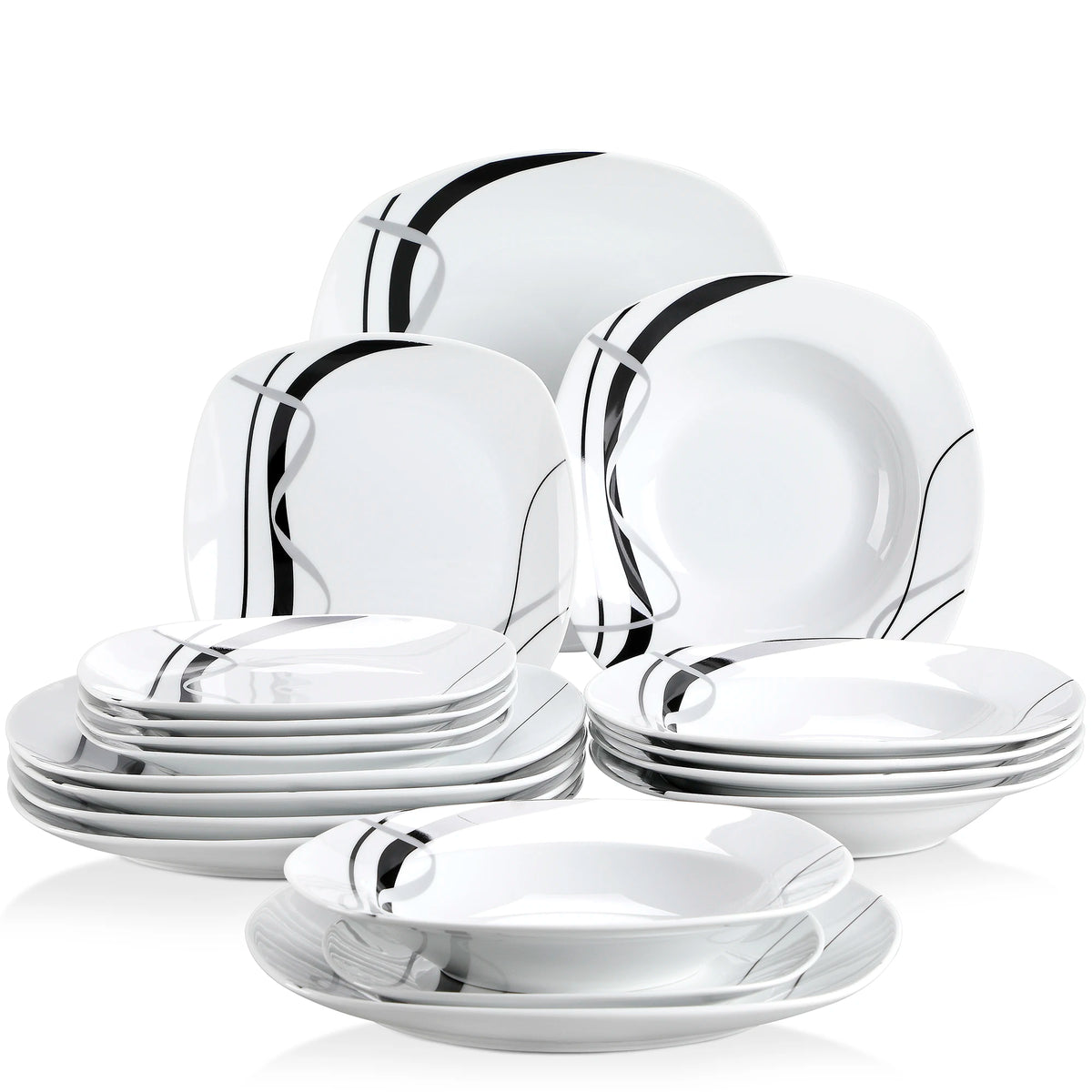 VEWEET FIONA-vajilla de cerámica de línea negra, juego de platos de cocina con plato de cena, postre, plato de sopa, 18/36 piezas